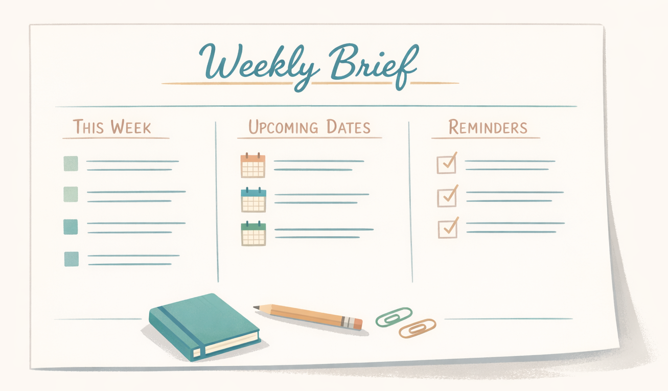SchoolBrief dashboard showing organized school information